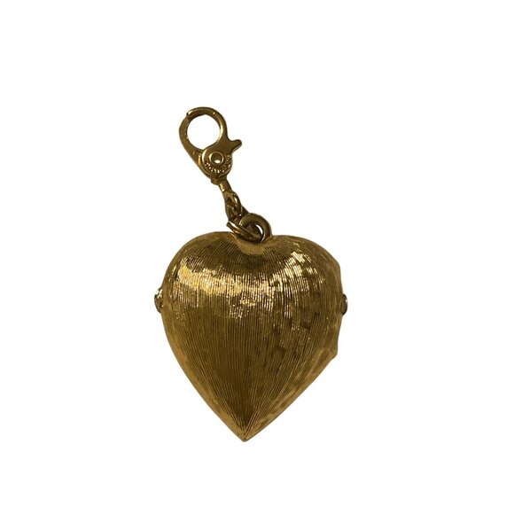 Gold-Toned Textured Heart Locket Charm Keychain Pendant By Monet - Picture 1 of 3